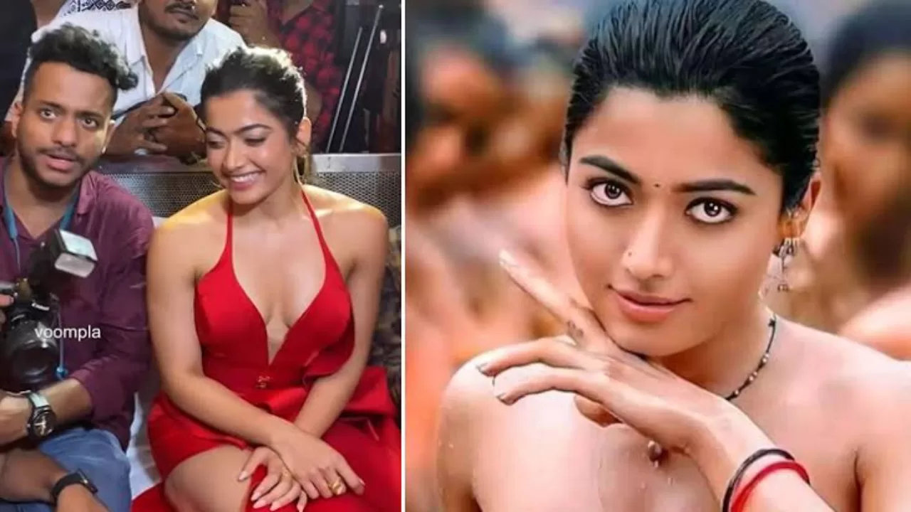 फोटो खिंचवाने में असहज हुईं रश्मिका, Oops Moment से बचने के लिए बार-बार खींचती रहीं अपनी ड्रेस