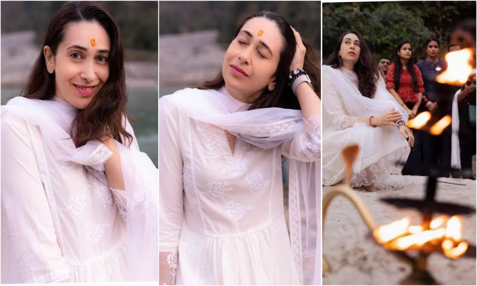 ऋषिकेश की खूबसूरत वादियों में सुकून भरे पल बिता रही है करिश्मा कपूर ,सफ़ेद सूट में एक्ट्रेस ने अपनी सादगी से जीता दिल