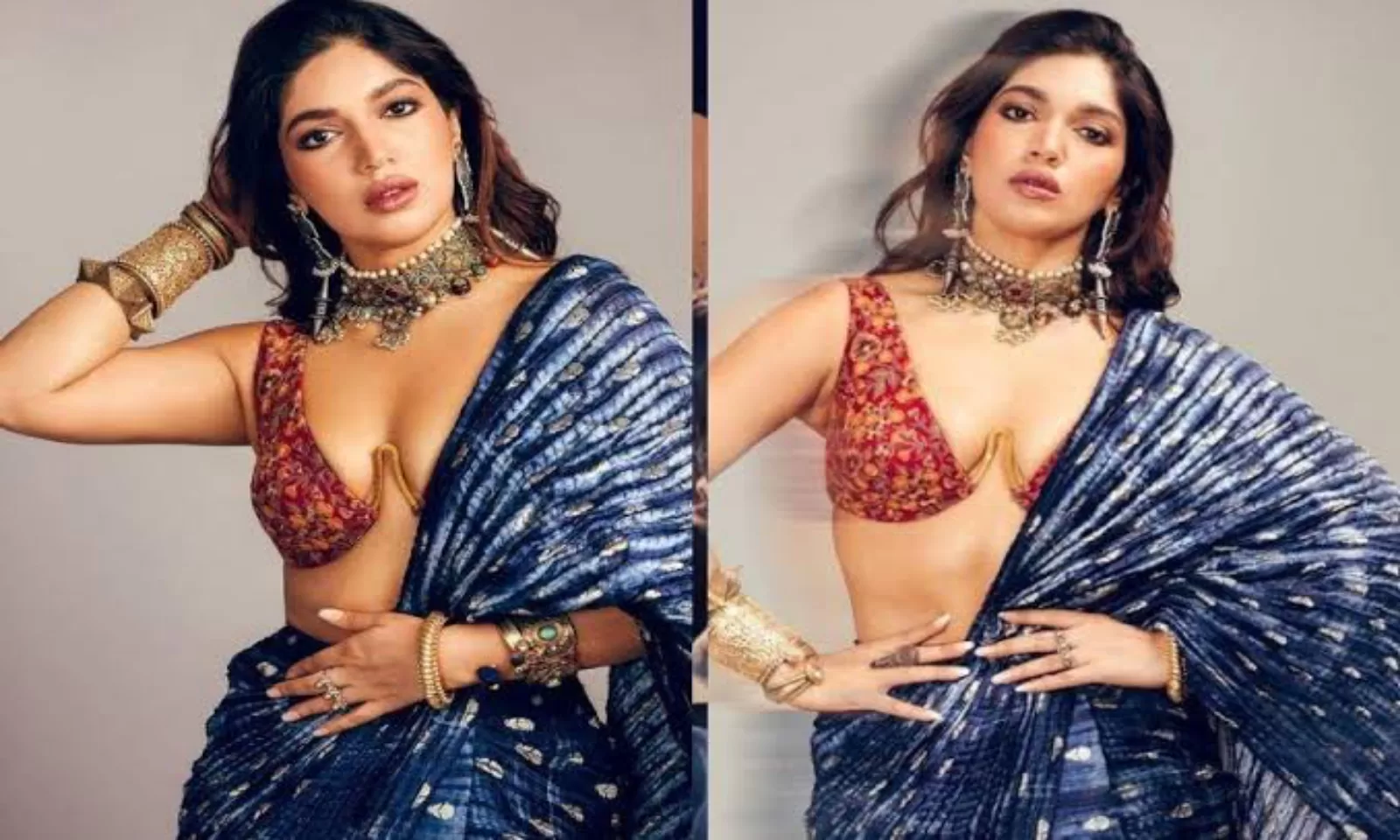 Bhumi Pednekar ने आगे से खुली बोल्ड ब्लाउज में जमीन पर लेटकर बिखेरा हुस्न का जलवा, फैंस बोल्ड अदाएं देख हुए बेकाबू
