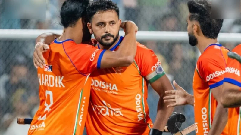 एशियन चैंपियंस ट्रॉफी में चीन के खिलाफ गोल करने के बाद जश्न मनाते भारतीय हॉकी खिलाड़ी